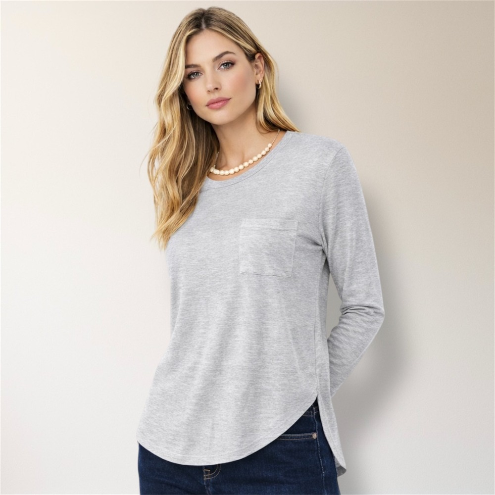New Grey Lab Anthropologie M Heather Gray Modal Pocket‎ Tee Hi Low Hem Relaxed
